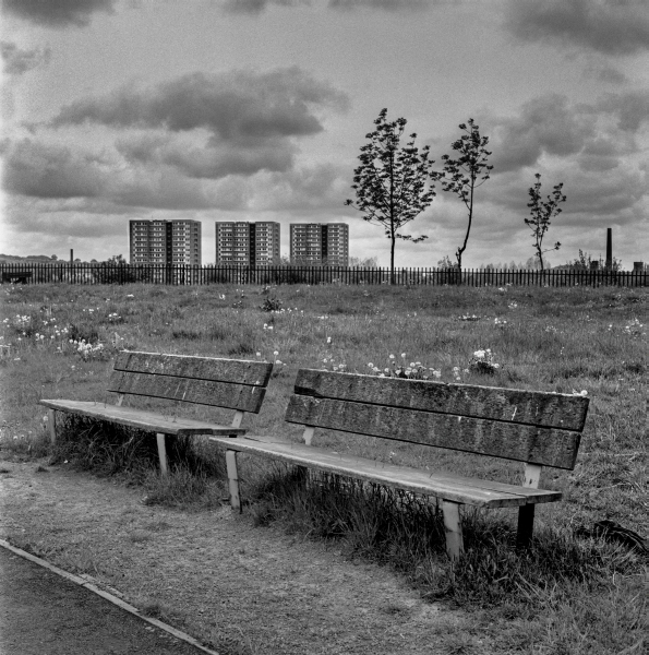 wooden benches near Leeds and Liverpool Canal, Off Bolton Road, Blackburn 1981