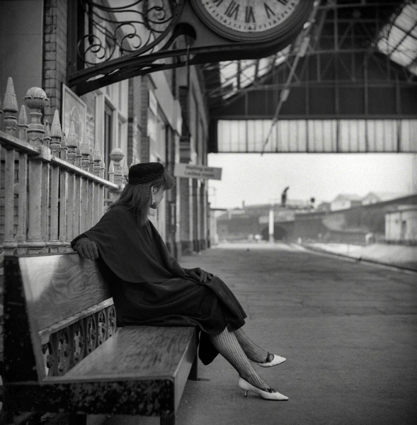 Goth Girl, waiting on train platform, Blackburn Main Station 1981 