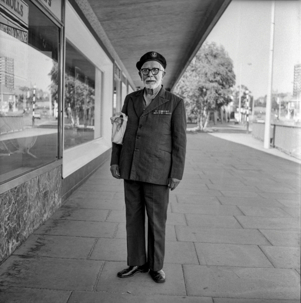 Old soldier - Remembrance Day - Penny Street, Blackburn 1981