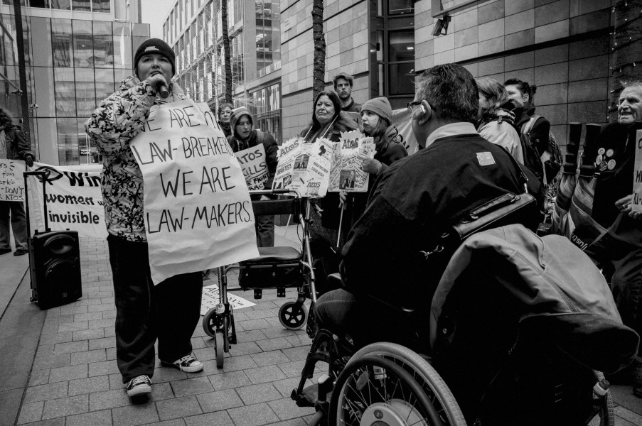 Demonstration by disabled people and carers outside ATOS offices, London 19th February 2014