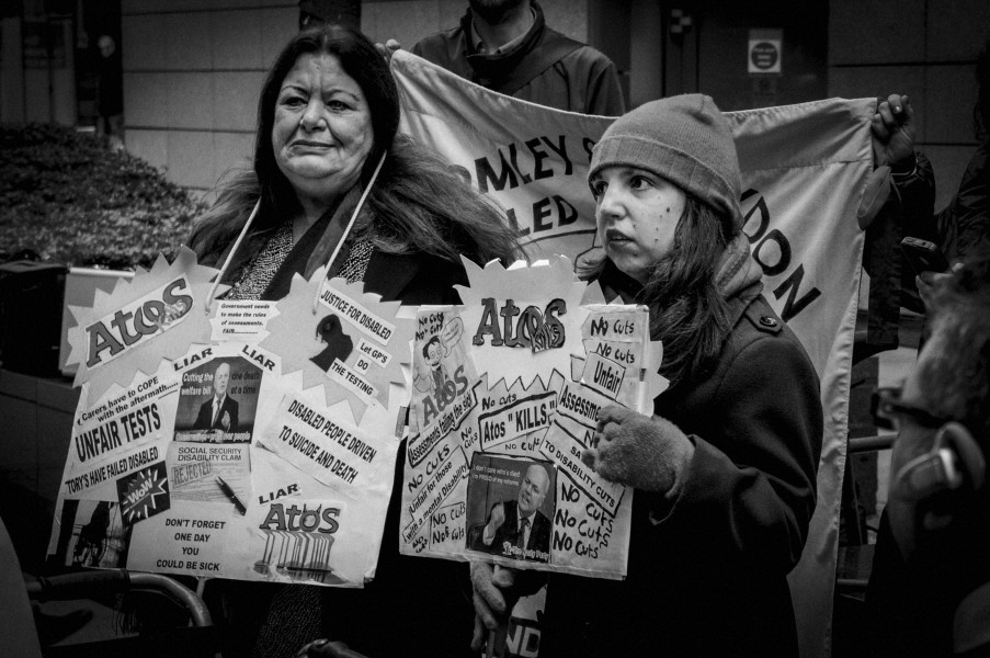 Demonstration by disabled people and carers outside ATOS offices, London 19th February 2014