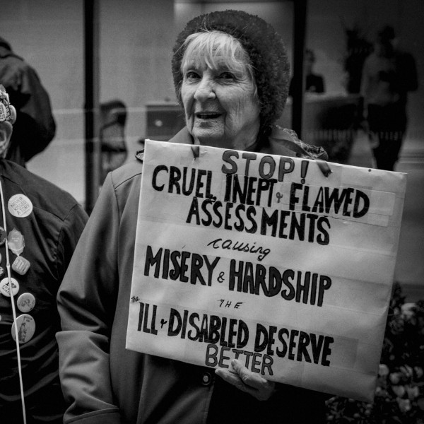 Demonstration by disabled people and carers outside ATOS offices, London 19th February 2014