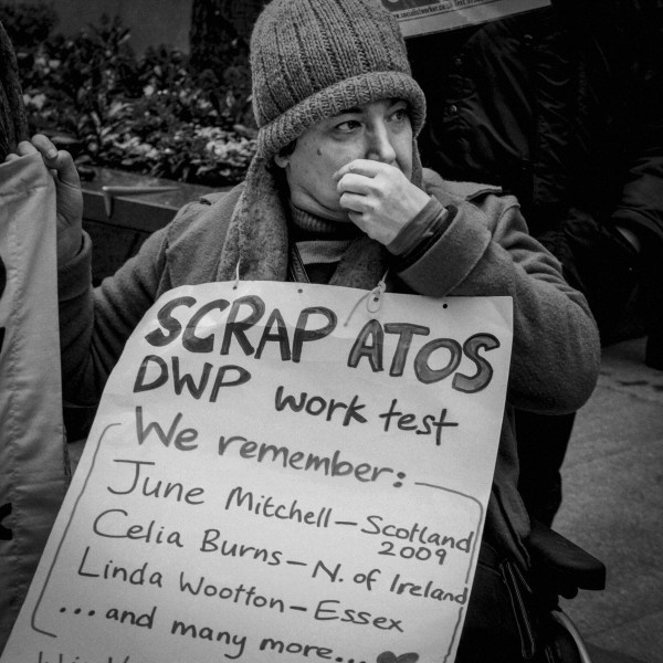 Demonstration by disabled people and carers outside ATOS offices, London 19th February 2014