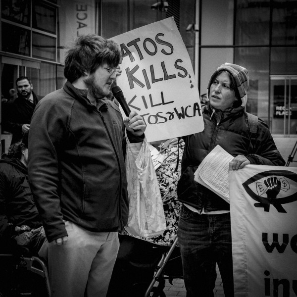 Demonstration by disabled people and carers outside ATOS offices, London 19th February 2014