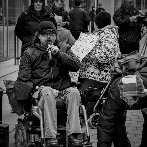 Demonstration by disabled people and carers outside ATOS offices, London 19th February 2014