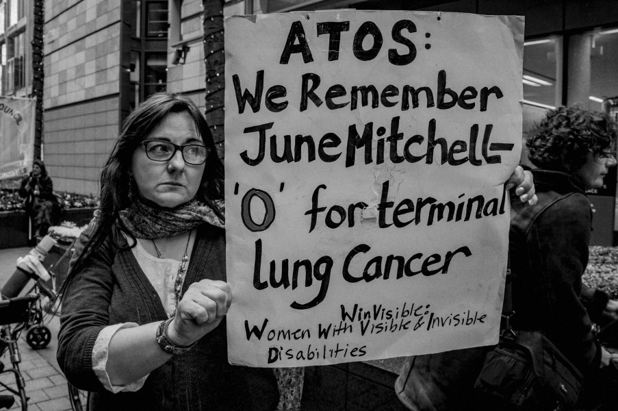 Demonstration by disabled people and carers outside ATOS offices, London 19th February 2014