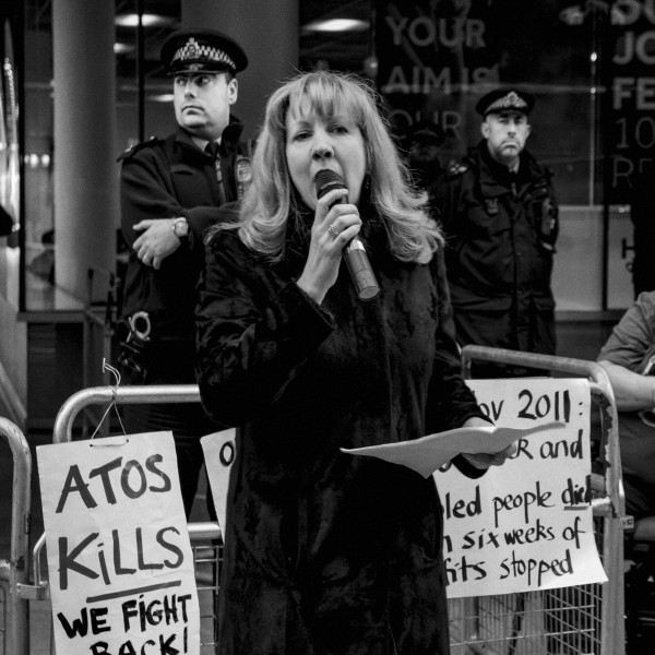 Demonstration by disabled people and carers outside ATOS offices, London 19th February 2014