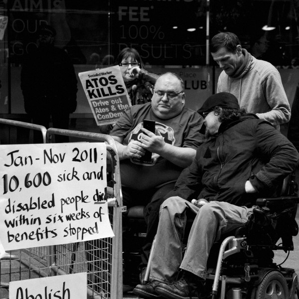 Demonstration by disabled people and carers outside ATOS offices, London 19th February 2014