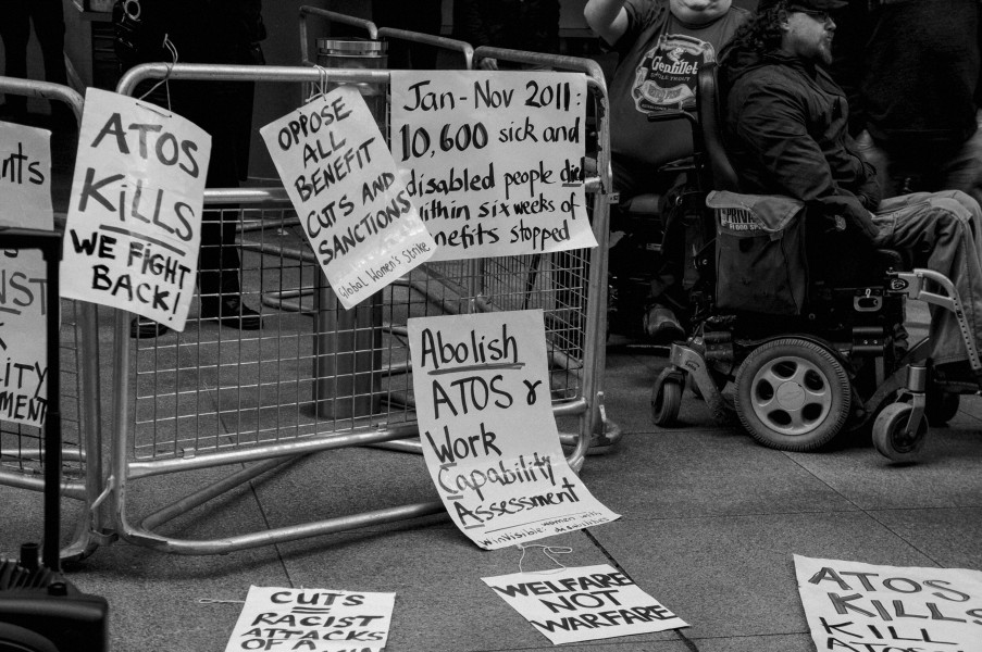 Demonstration by disabled people and carers outside ATOS offices, London 19th February 2014