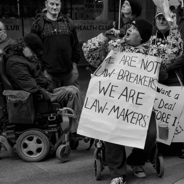 Demonstration by disabled people and carers outside ATOS offices, London 19th February 2014