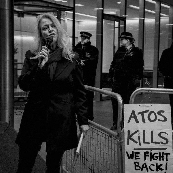 Demonstration by disabled people and carers outside ATOS offices, London 19th February 2014