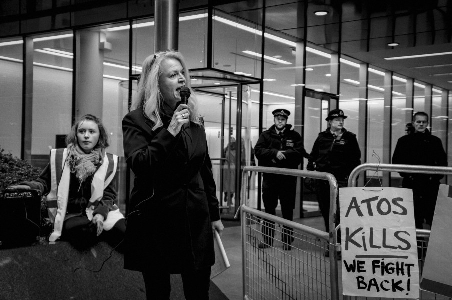 Demonstration by disabled people and carers outside ATOS offices, London 19th February 2014