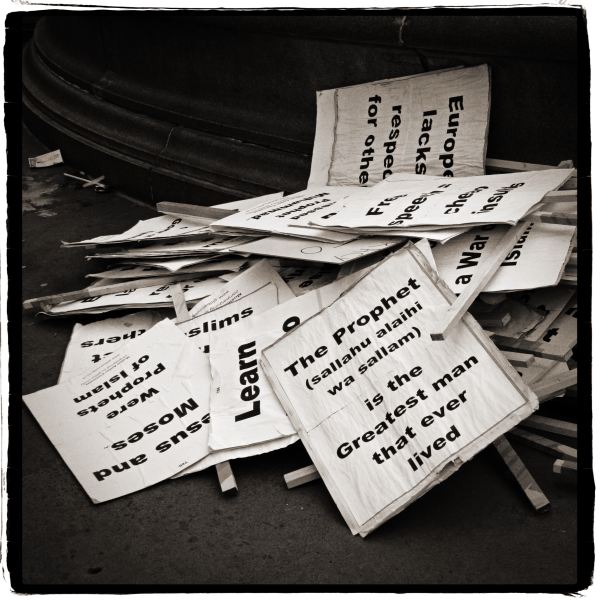 Posters from an Islamic Demonstration Against Danish Cartoons - from Discarded a Photographic Essay by Christopher John Ball Photographer and Writer 