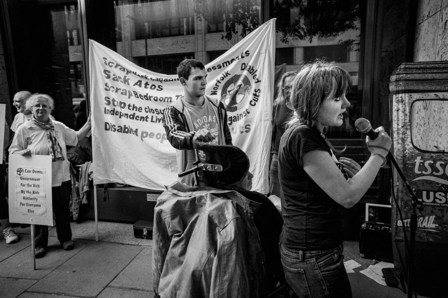 DPAC demonstration outside Department for Work and Pensions, London. 4th September 2013 Photographs by Christopher John Ball