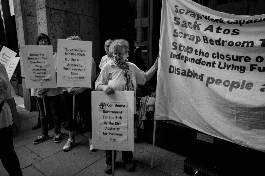 DPAC demonstration outside Department for Work and Pensions, London. 4th September 2013 Photographs by Christopher John Ball