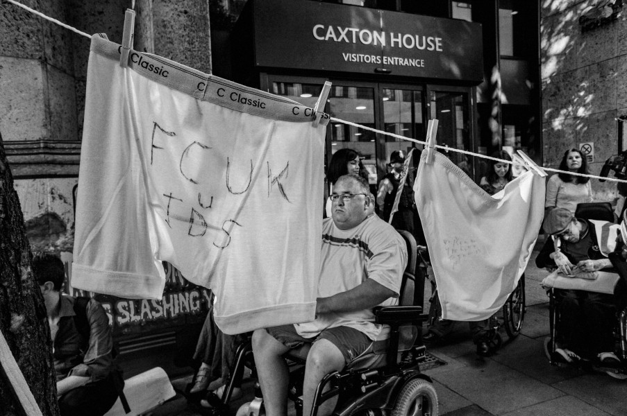 DPAC demonstration outside Department for Work and Pensions, London. 4th September 2013 Photographs by Christopher John Ball