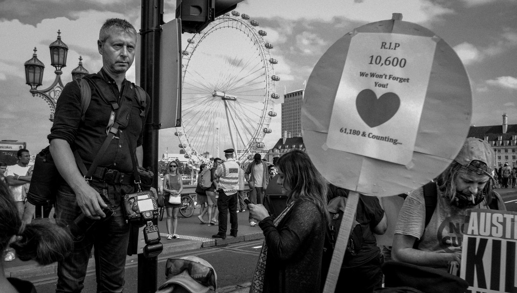 DPAC - Rights Not Games - A Week Of Action - September 4th-10th 2016 Westminster Bridge. the UK became the first country in the world to be investigated by the United Nations for grave and systematic violations of Disabled people’s rights. Photographs by Christopher John Ball - Part Two